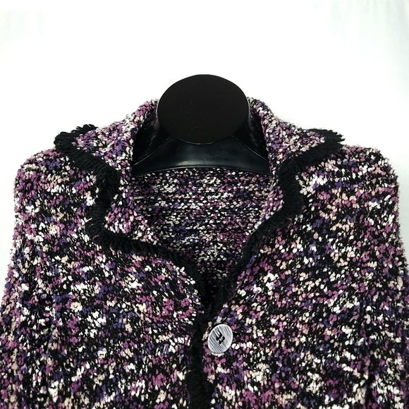LAURA Petites Alpaca Wool Multi-colored Knit Bouclé Fringe Collard Cardigan Sz S - Picture 3 of 8